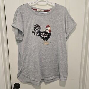 Cactus + Pearl Size XXL Gray Rooster Embroidered‎ Short Sleeve Shirt
